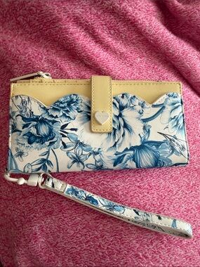 Betsey Johnson Blue Floral & Yellow Wristlet Wallet